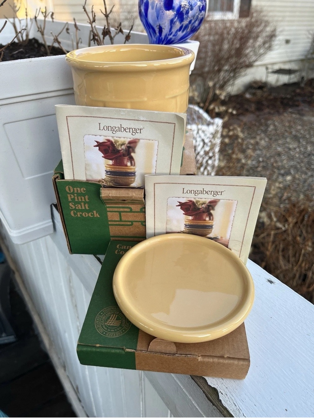 Longaberger Yellow Ceramic Salt Crock with Matching Lid